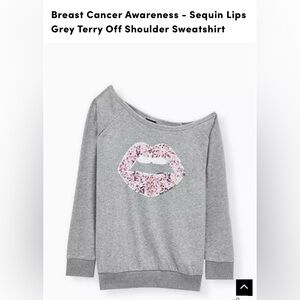 Torrid Grey Off Shoulder Sweatshirt with Pink Sequin Lips